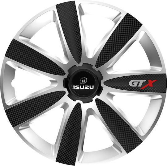 Car Wheel Hubcaps Versaco Gtx Carbon Black Silver 14" 3d Metal Logo Isuzu 4 Pieces