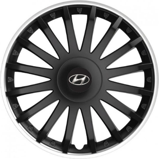 Car Wheel Hubcaps Versaco 14" Crystal So Black Cbx 3d Metal Logo Hyundai 4 Pieces