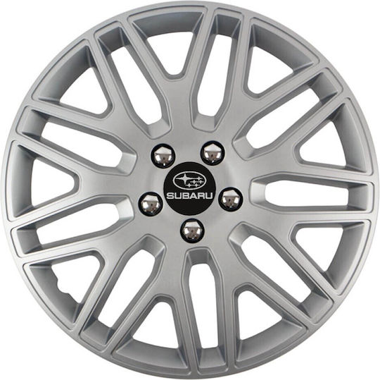 Car Wheel Hubcaps Versaco 14" Dakar Silver Chrome Bolts 3d Metal Logo Subaru 4 Pieces