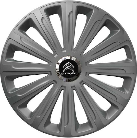 Τάσια Τροχών Αυτοκινήτου Versaco 14" Trend Rc Γραφίτης Δαχτυλίδια Χρωμίου Cbx Σήμα 3d Μεταλλικό Citroen 4 Τεμάχια