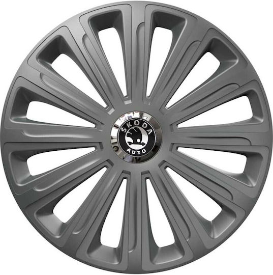 Car Wheel Hubcaps Versaco 14" Trend Rc Graphite Chrome Rings Cbx 3d Metal Logo Skoda 4 Pieces