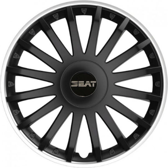 Car Wheel Hubcaps Versaco 15" Crystal So Black Cbx 3d Metal Logo Seat 4 Pieces