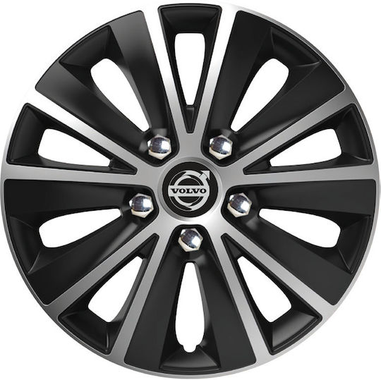 Car Wheel Hubcaps Versaco Paris Black Chrome Silver Bolts 14" 3d Metal Logo Volvo 4 Pieces
