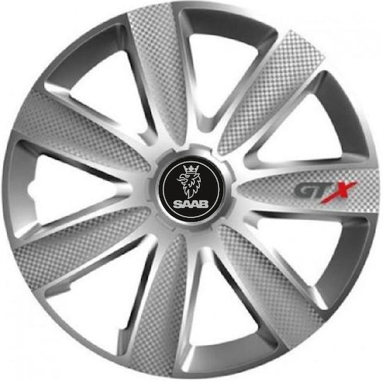 Car Wheel Hubcaps Versaco Carbon Gtx 14" 3d Metal Logo Saab 4 Pieces