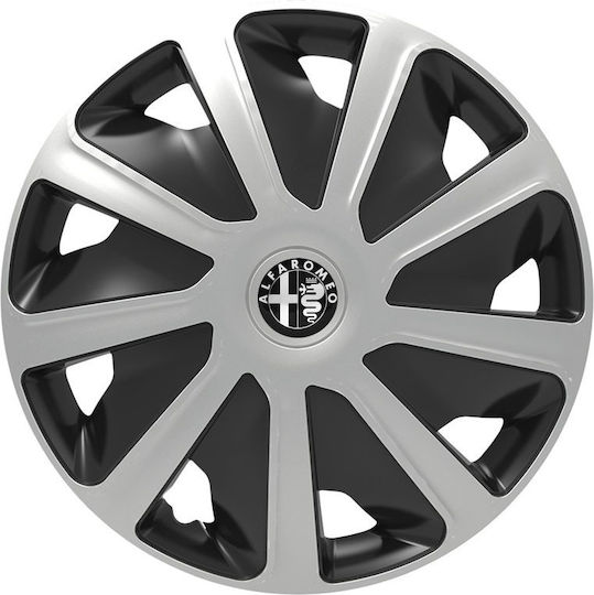 Car Wheel Hubcaps Versaco Craft 15" Chrome Black 3d Metal Logo Alfa Romeo 4 Pieces