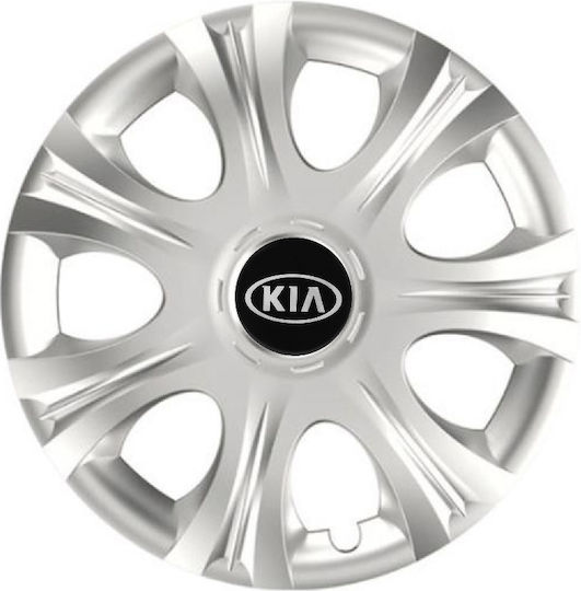 Car Wheel Hubcaps Versaco Impulse Silver 13" 3d Metal Logo Kia 4 Pieces