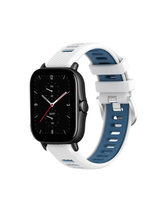 Amazfit Gts 2e 20mm Curea Ceas Textură Cross Cataramă Silicon Două Culori Alb+Albastru