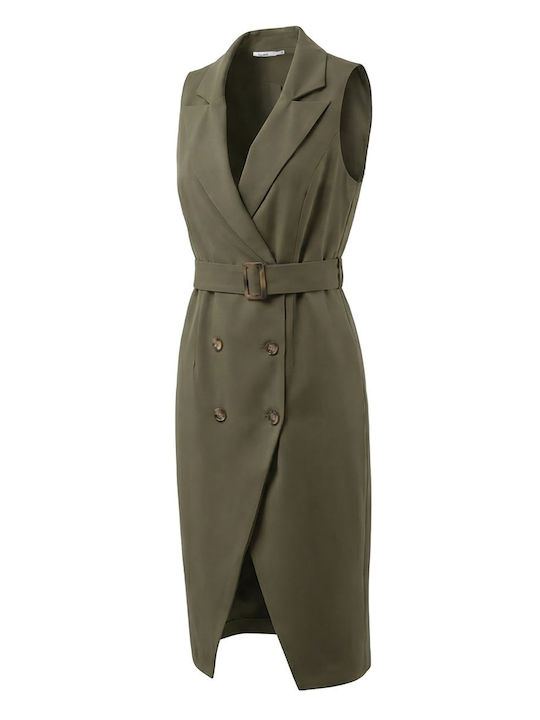 Toi&Moi Summer Midi Shirt Dress Sleeveless Khaki