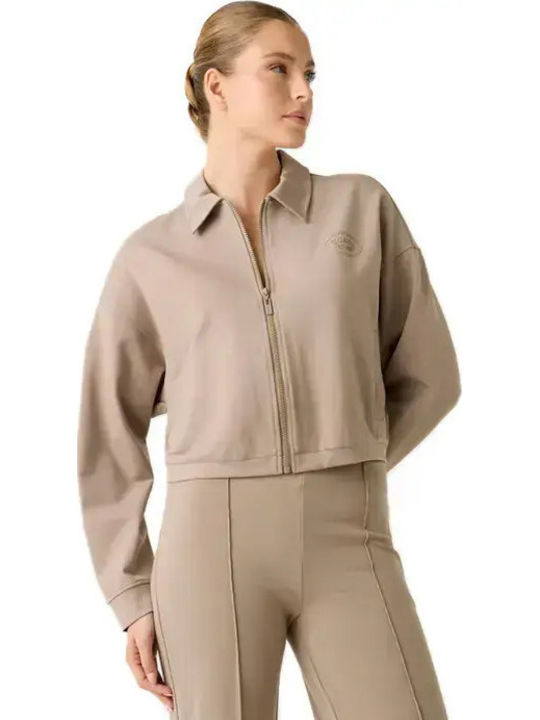 Short Women's Beige Zip-Up Cardigan