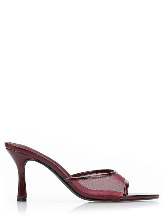 Pantofi Mules Dama Cu Toc Înalt În Culoare Burgundy