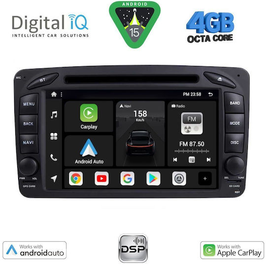 Digital IQ Car Audio System for Mercedes-Benz C Class 1999-2004 Bluetooth USB WiFi GPS Apple CarPlay Android Auto with 7" Touch Screen