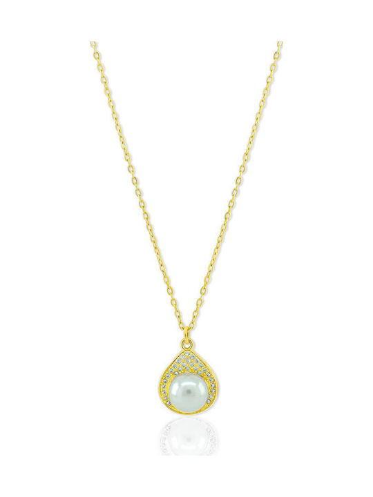 Bijou Box Necklace from Gold Plated Steel with Pearls & Zircon