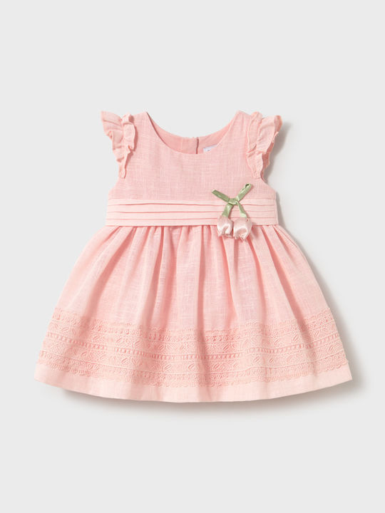 Mayoral Girls Sleeveless Dress With Soft Pink Lace