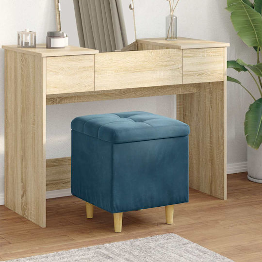 Living Room Stool With Storage Space Upholstered In Blue Velvet 45x40x40cm