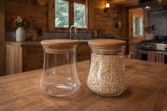 Galifas Allgemeine Verwendung Glas mit Deckel Hölzernes Transparent 500ml