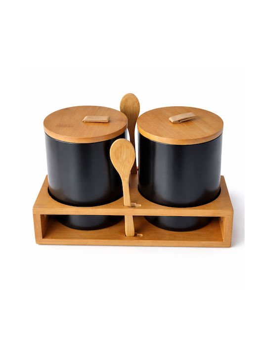 Set of 2 Coffee Sugar Jars with Lid and Stand Made of Brown Porcelain 10.5x14.5cm 2 Pieces