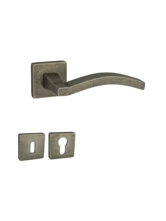 Viobrass Door Handle Middle Door with Rosette No 214 Pair with Mouthpiece Antique Nickel