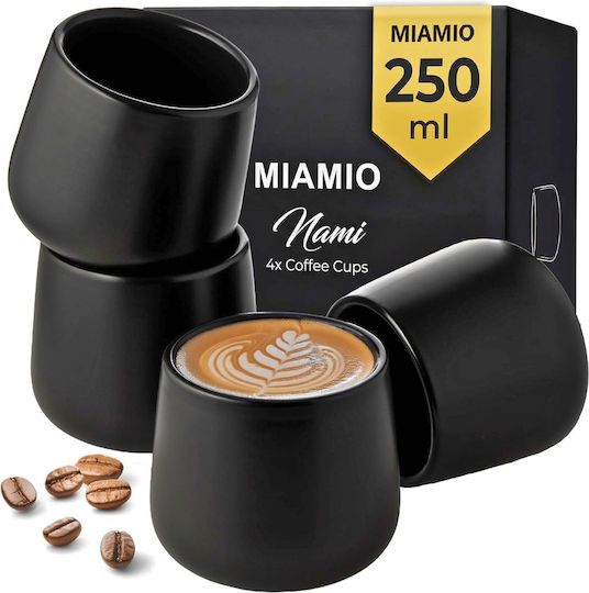 Miamio Nami Collection Cană Ceramică Neagră 250ml 4 Bucăți