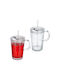 Relaxdays Set Pahare Cocteiluri Pentru Apă Din Sticlă Cu Pai 450ml 2 Bucăți