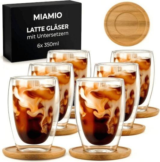 Miamio Σετ Ποτήρια Καφέ/Freddo από Γυαλί Καφέ 350ml 6τμχ
