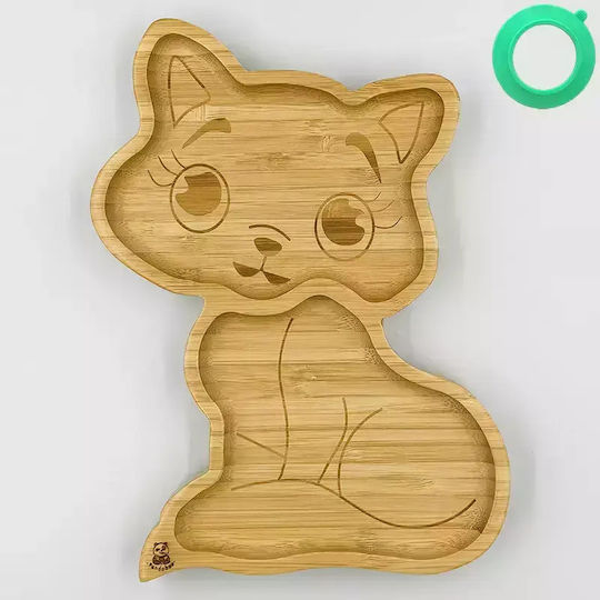 Pandaboo Children's Food Plate Made of Bamboo Green
