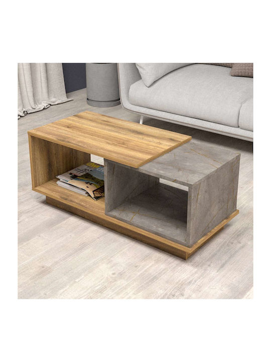 Zentrales Kaffeetisch Aus Holz Natürliche & Grau Marmor M100xL45xH42cm