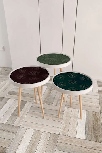 Set 3 Mese De Cafea Zigon Roma Cu Model Frunze Multicolor 38x38x52 Cm