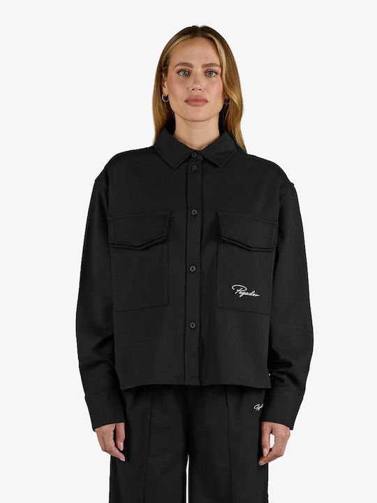 Дълъг Ръкав Overshirt в Прекалено Голяма Линия Черен