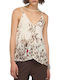 Damenbluse Blumen Ecru/Braun