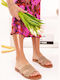 Bej Papuci Flatforme Din Piele H Cut