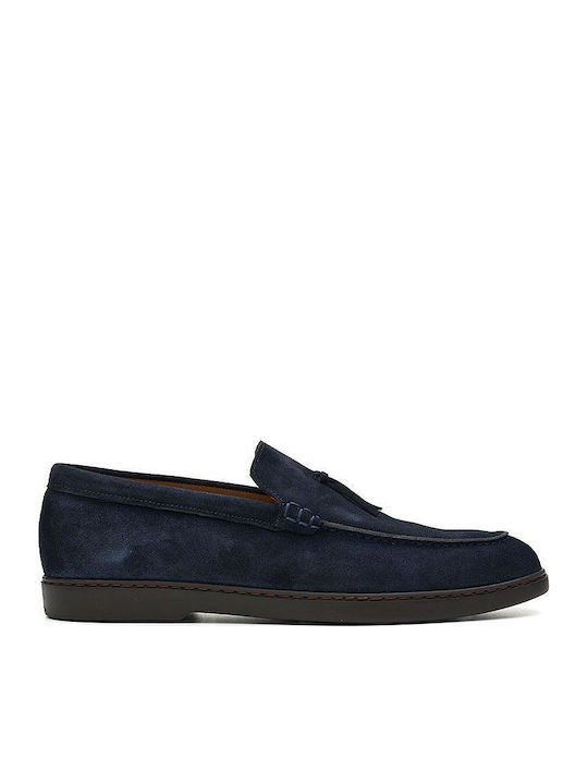 Leather Men's Loafers In Blue Color
