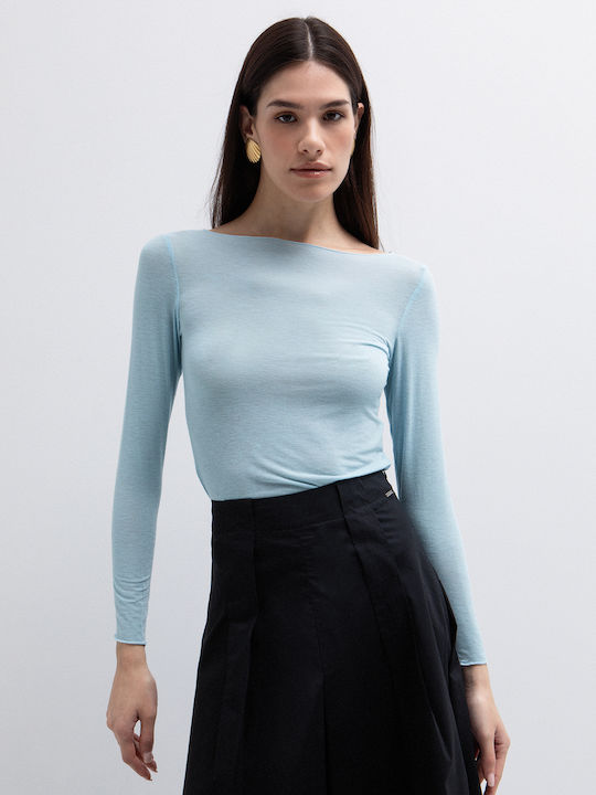 Toi&Moi Women's Long Sleeve Light Blue Blouse