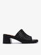 Leather Women's Mules with Chunky Low Heel in Black Color
