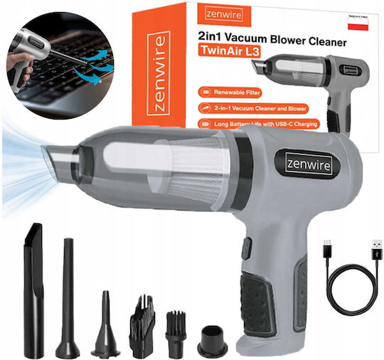 Zenwire Car Handheld Vacuum & Blower 2 in 1 Rechargeable 12V Grey