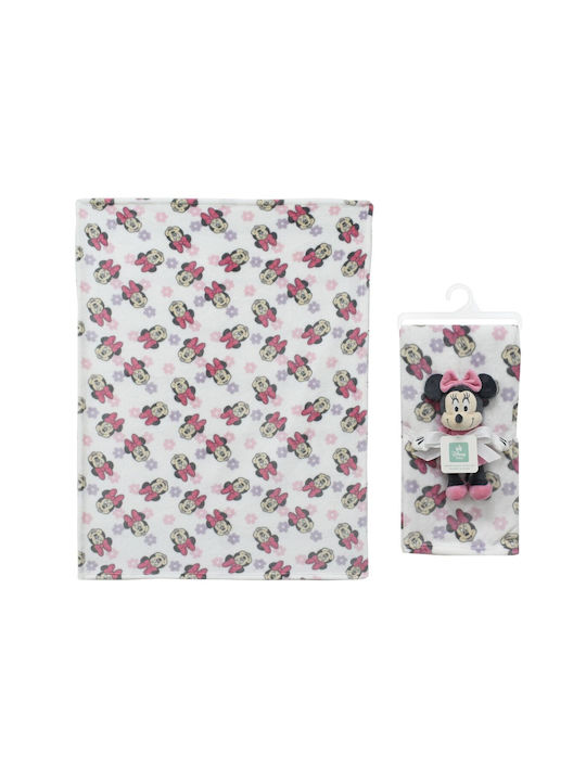 Disney Κουβέρτα Αγκαλιάς & Λίκνου Minnie Fleece Λευκή με Ζωάκι 75x100εκ. 2τμχ
