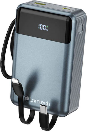 Lamtech Power Bank 20000mAh 65W With USB-A Output Port And USB-C Output Port Power Delivery Quick Charge 3.0 Black