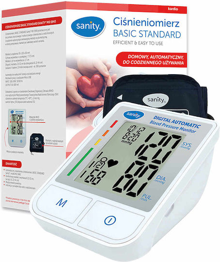 Sanity Basic Standard Md 5940 Дигитален Апарат За Кръвно Налягане За Ръка 22-32 См Маншет 2 Потребители Памет 120 Записа Бял