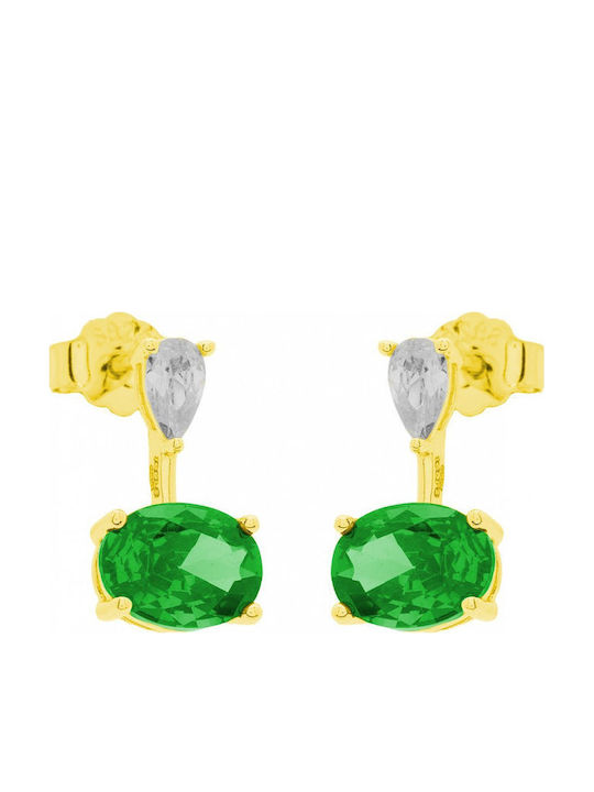 Jools Gold Plated Silver Stud Earrings with Green Stones