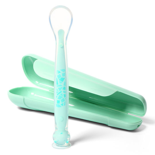 Babyono Lingură pentru Bebeluși din Silicon în Carcasă pentru 6+ Luni Verde