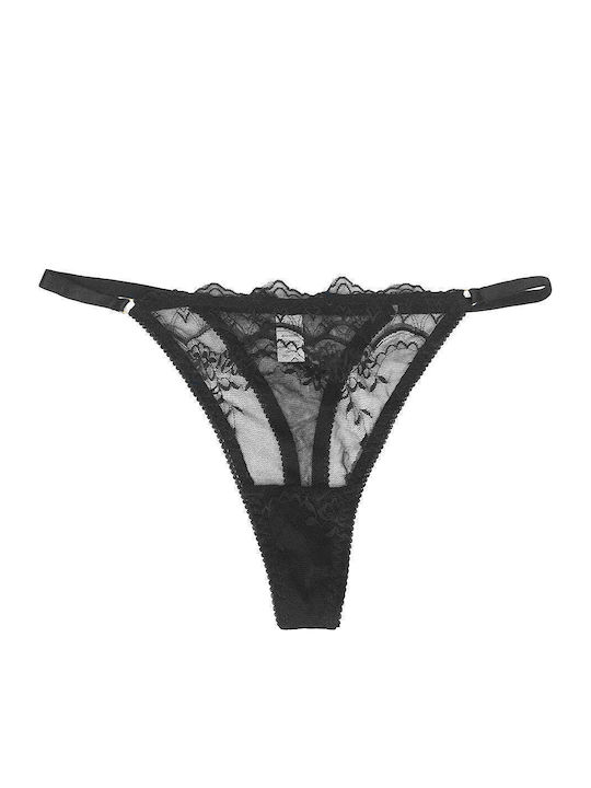 Damen-String Mit Spitze Schwarz 66021-Schwarz-XL