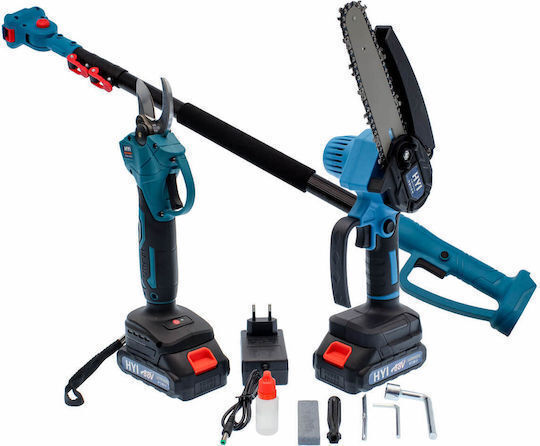 Akkubetriebene Kettensäge & Baumschere mit 2 Batterien