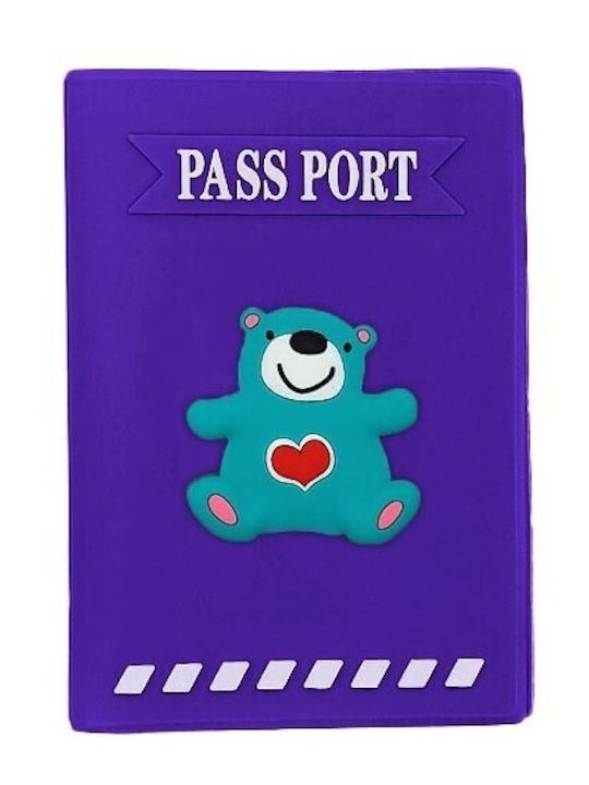 Cute Traveler Passport Case Bear Purple