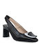 Leder Pumps mit Chunky Mittelhohem Absatz Schwarz