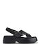 Tasha Leder Flache Sandalen für Damen Schwarz