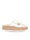 Zefi Leather Women's Flat Sandals White Pearl