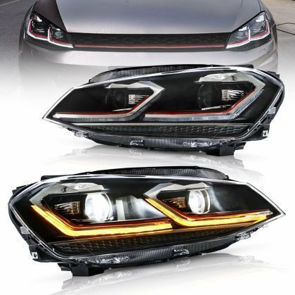 Front Led Lights Vw Golf 7 2014-2018 Red Line Design Black Without Bulbs D2s/H7 Set 2 Pieces