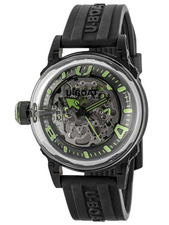 U-Boat Mens Ανδρικό Ρολόι 44mm Αυτόματο με Μαύρο Καουτσούκ Λουράκι