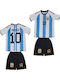 Kids Football Set Messi Argentina National Team Mundial Qatar 2022 Striped Balón De Oro Unisex White Light Blue Ab131