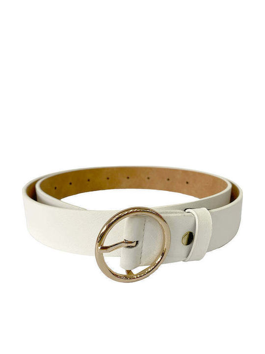 Wide Leather Women's Belt White 2618-White/Gold-115cm
