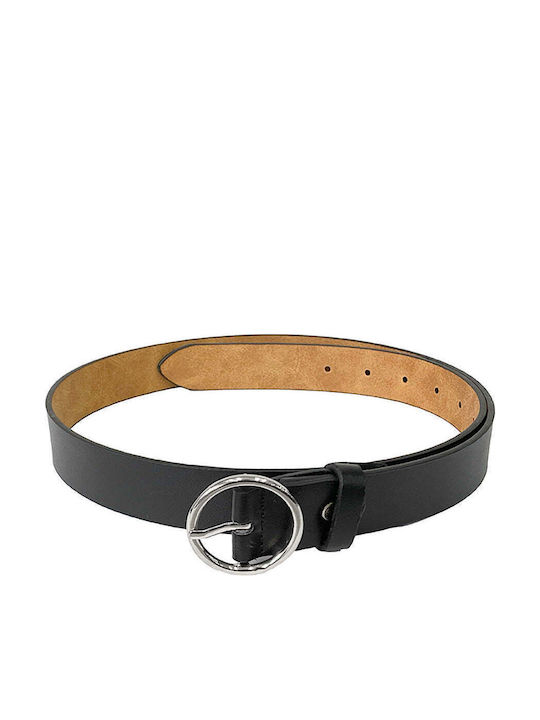 Wide Leather Women's Black Belt 2618-Black/Silver-115cm